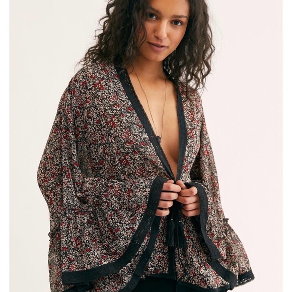 Free People Multicolor Floral Robe with Black Accents - Picture 1 of 9